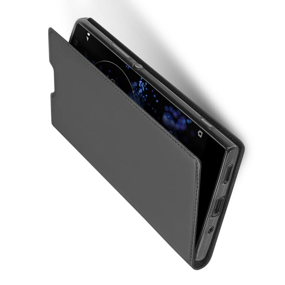Тонкий Флип Чехол Книжка с Скрытым Магнитом и Отделением для Карты для Sony Xperia XA2 Plus Черный
