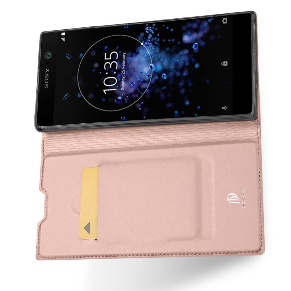 Тонкий Флип Чехол Книжка с Скрытым Магнитом и Отделением для Карты для Sony Xperia XA2 Plus Розовое Золото