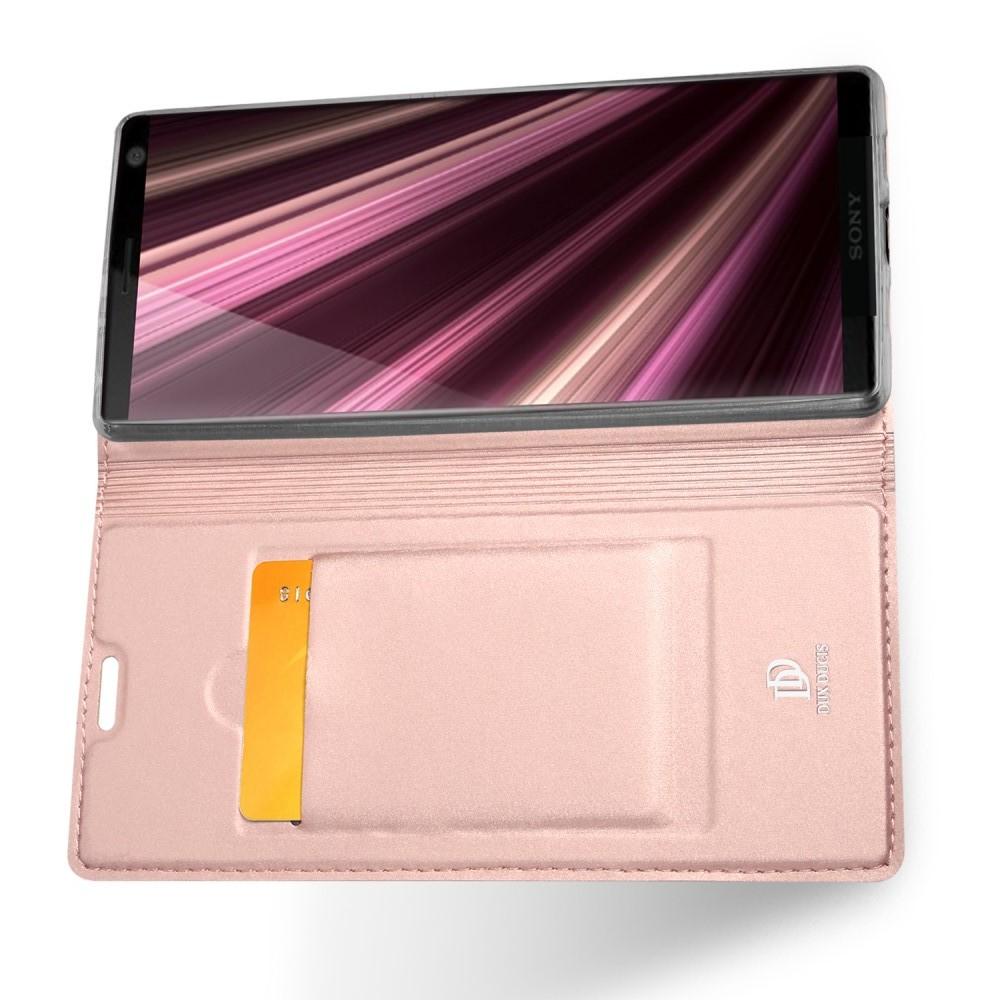 Тонкий Флип Чехол Книжка с Скрытым Магнитом и Отделением для Карты для Sony Xperia 10 Plus Розовое Золото