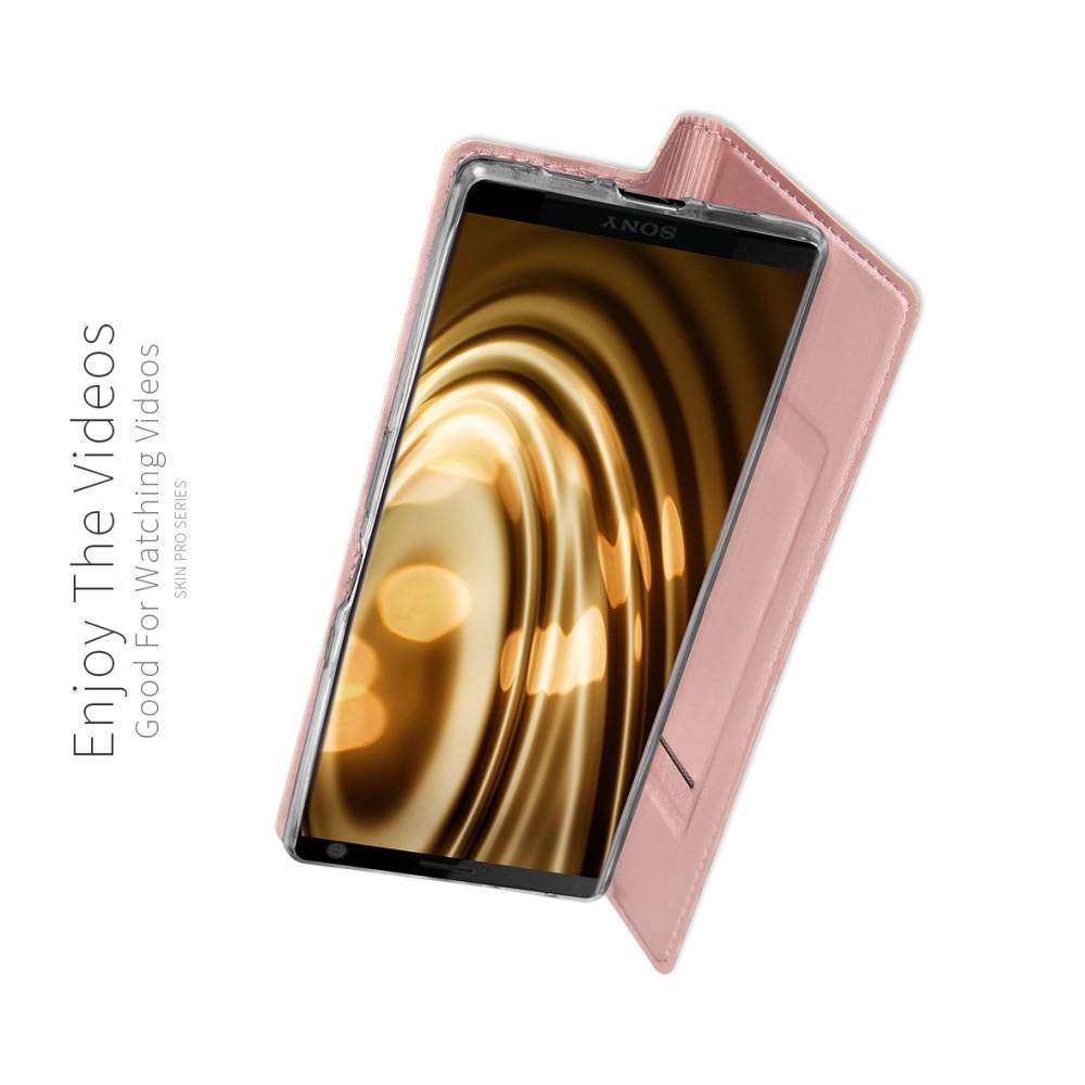 Тонкий Флип Чехол Книжка с Скрытым Магнитом и Отделением для Карты для Sony Xperia 10 Plus Розовое Золото