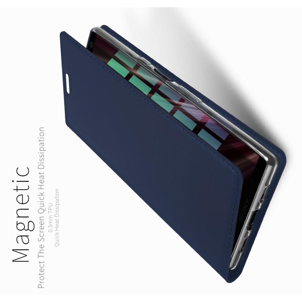 Тонкий Флип Чехол Книжка с Скрытым Магнитом и Отделением для Карты для Sony Xperia 10 Plus Синий
