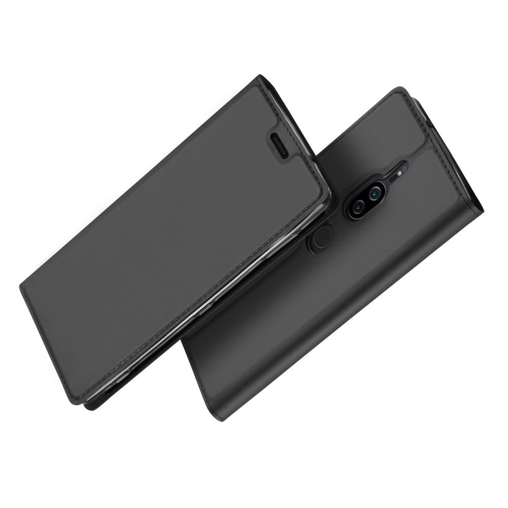 Тонкий Флип Чехол Книжка с Скрытым Магнитом и Отделением для Карты для Sony Xperia XZ2 Premium Черный