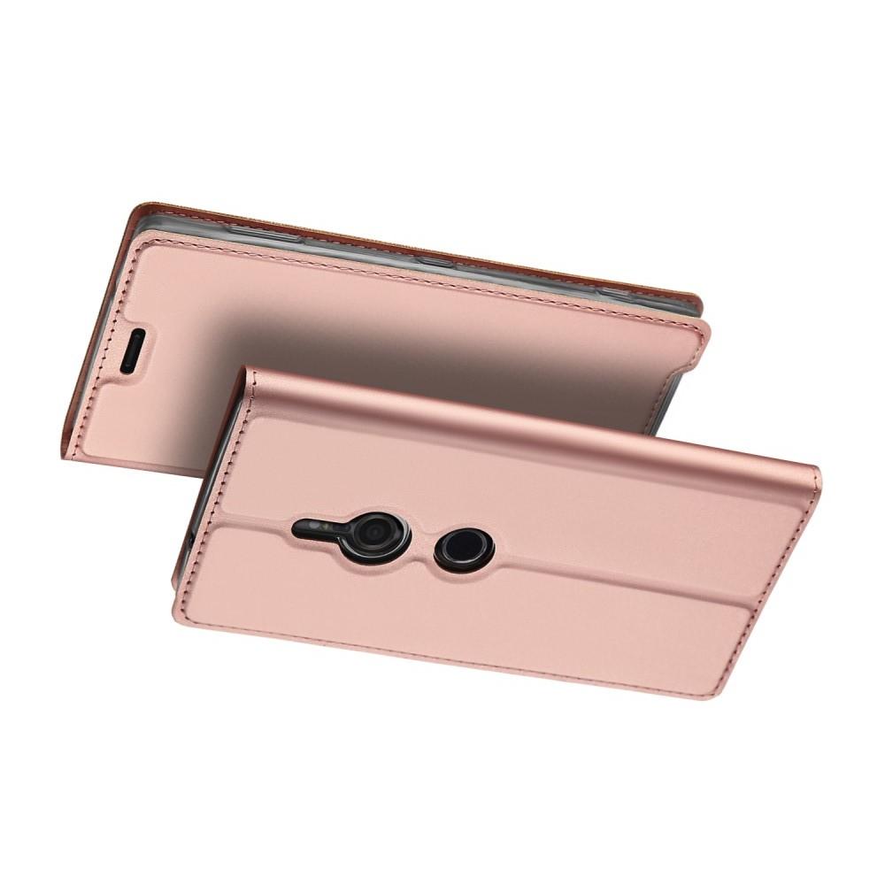 Тонкий Флип Чехол Книжка с Скрытым Магнитом и Отделением для Карты для Sony Xperia XZ3 Розовое Золото