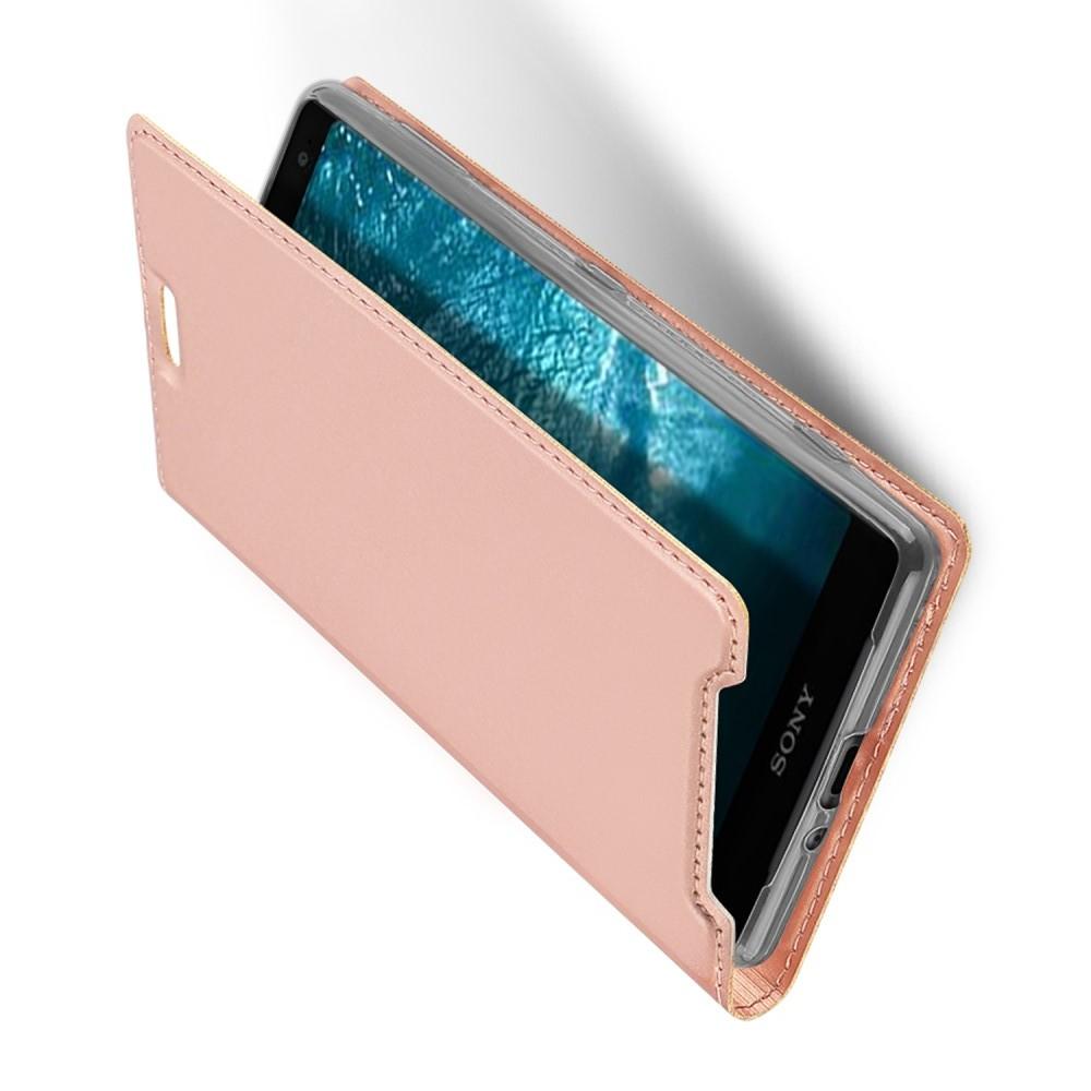 Тонкий Флип Чехол Книжка с Скрытым Магнитом и Отделением для Карты для Sony Xperia XZ3 Розовое Золото