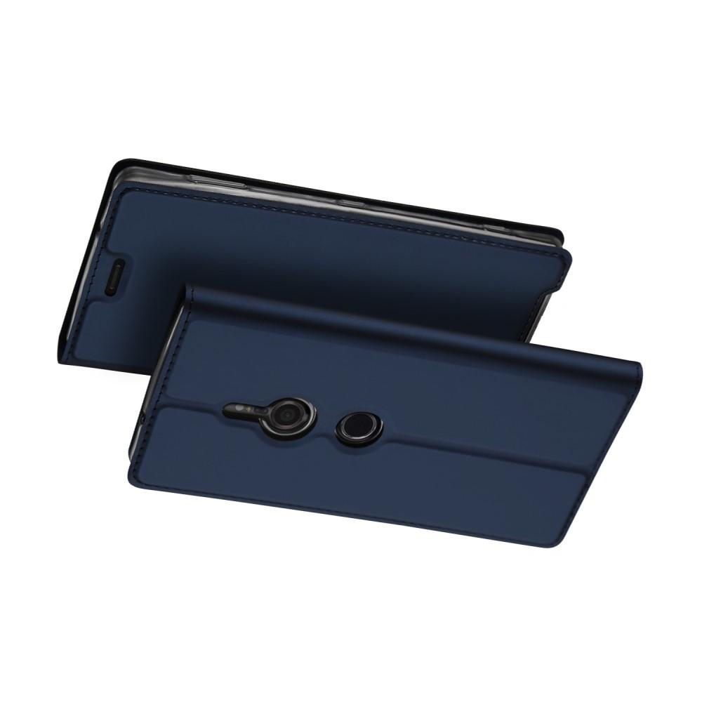 Тонкий Флип Чехол Книжка с Скрытым Магнитом и Отделением для Карты для Sony Xperia XZ3 Синий