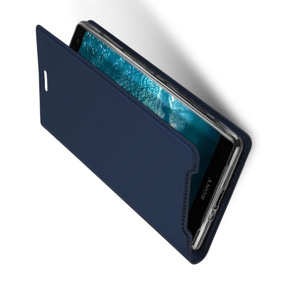 Тонкий Флип Чехол Книжка с Скрытым Магнитом и Отделением для Карты для Sony Xperia XZ3 Синий