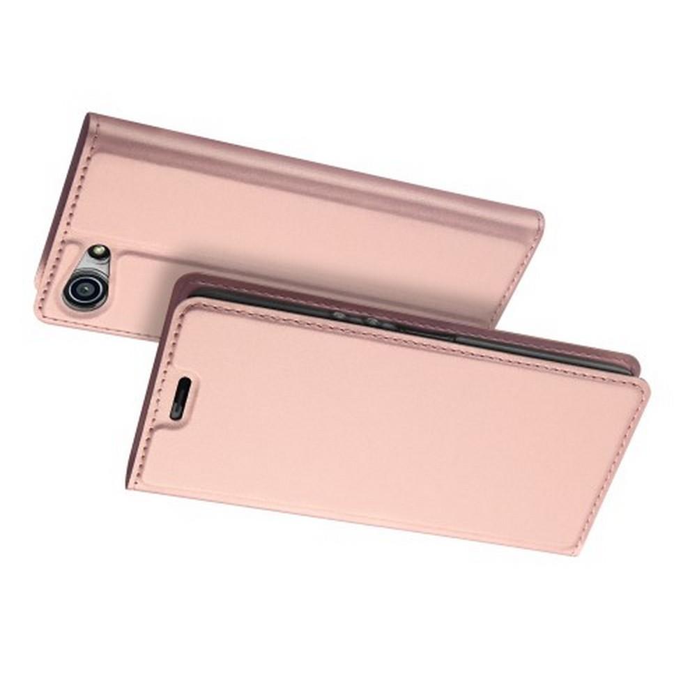 Тонкий Флип Чехол Книжка с Скрытым Магнитом и Отделением для Карты для Sony Xperia XZ4 Compact Розовое Золото