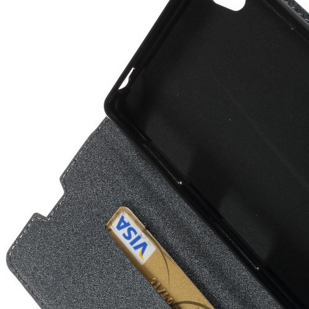 Тонкий Флип Чехол Книжка с Скрытым Магнитом и Отделением для Карты для Sony Xperia Z3 Серый