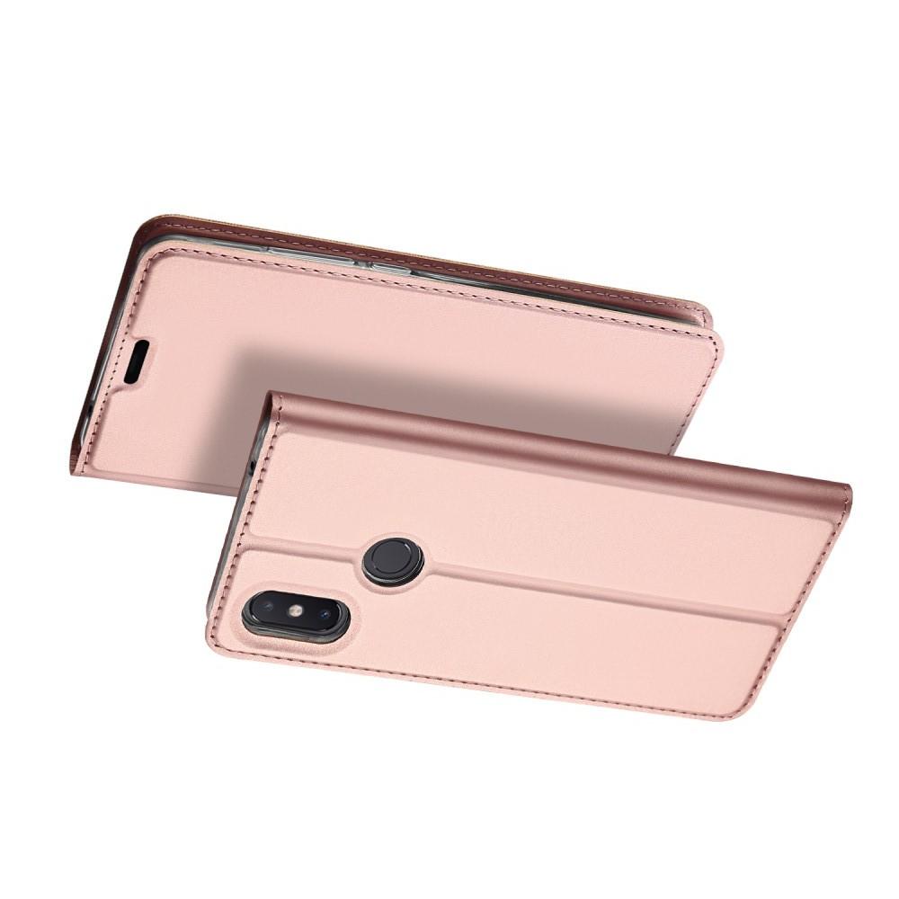 Тонкий Флип Чехол Книжка с Скрытым Магнитом и Отделением для Карты для Xiaomi Mi 8 SE Розовое Золото