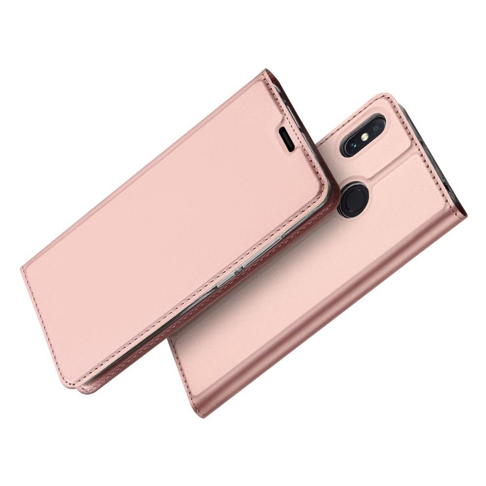 Тонкий Флип Чехол Книжка с Скрытым Магнитом и Отделением для Карты для Xiaomi Mi Max 3 Розовое Золото
