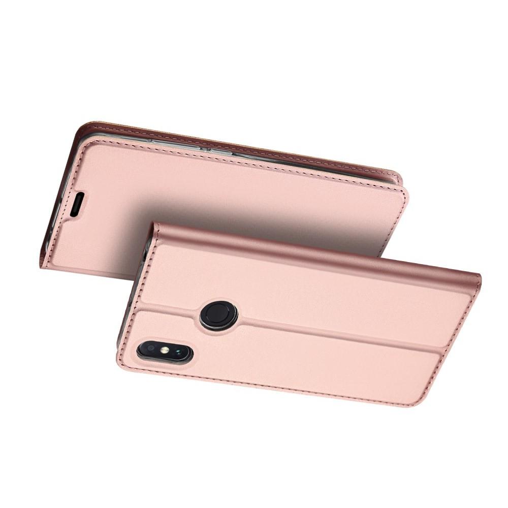 Тонкий Флип Чехол Книжка с Скрытым Магнитом и Отделением для Карты для Xiaomi Mi Max 3 Розовое Золото