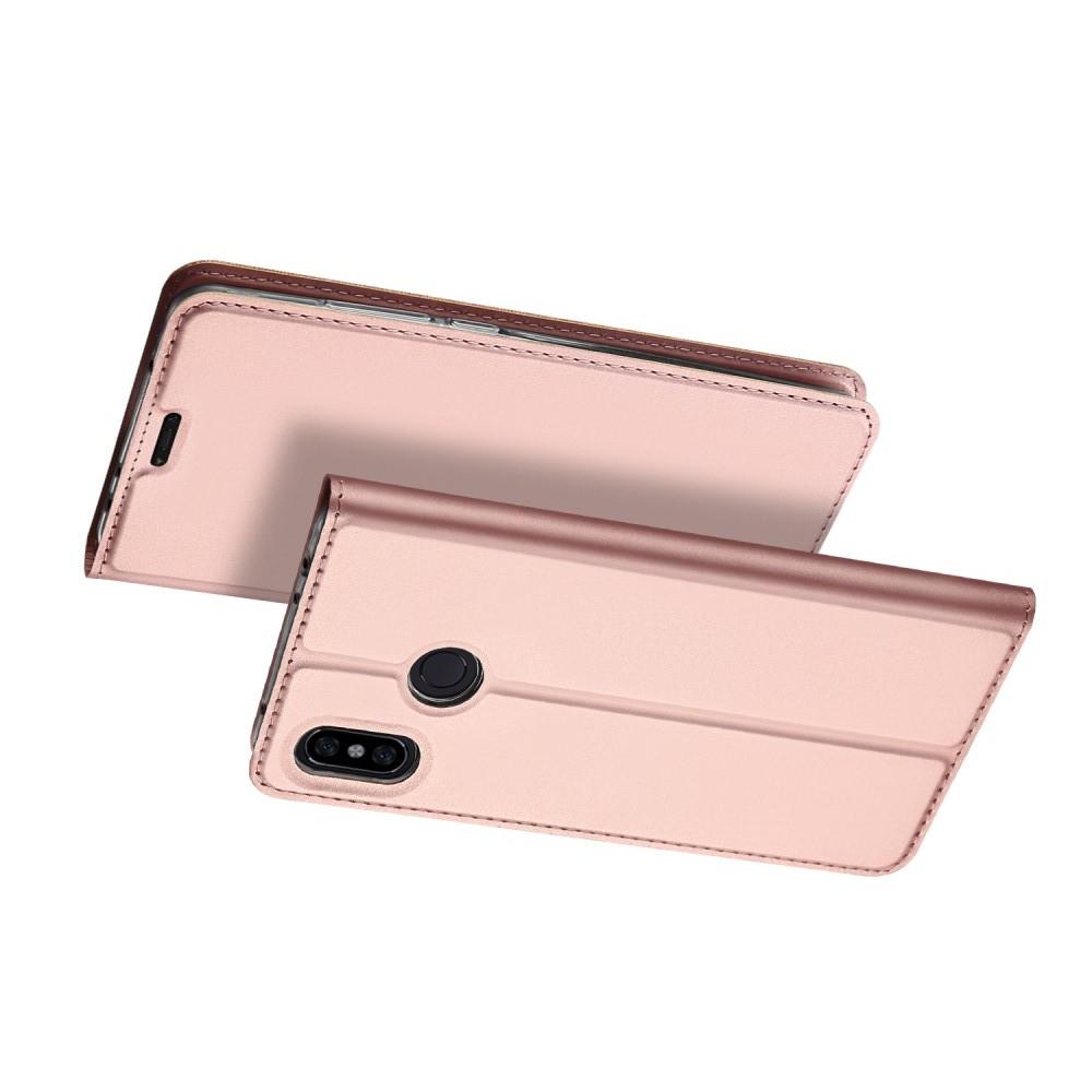 Тонкий Флип Чехол Книжка с Скрытым Магнитом и Отделением для Карты для Xiaomi Redmi Note 6 / Note 6 Pro Розовое Золото