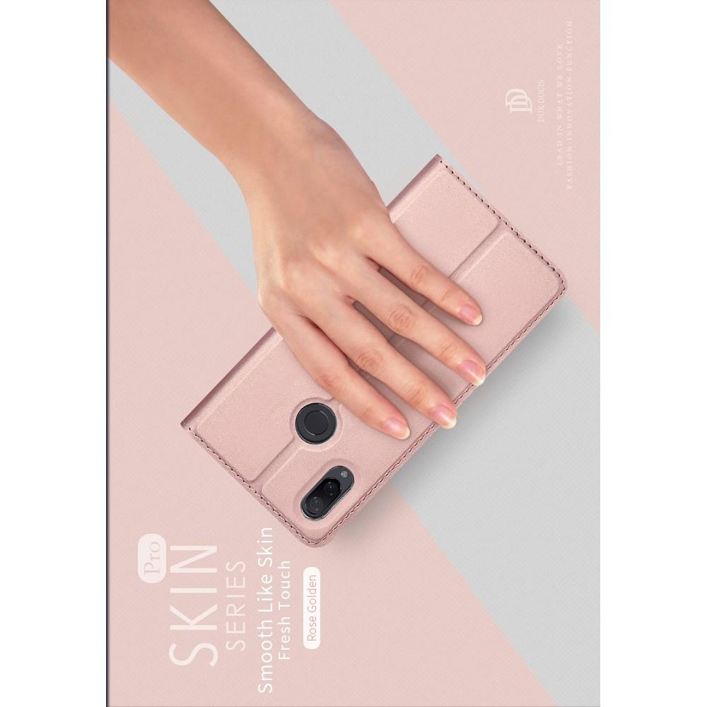 Тонкий Флип Чехол Книжка с Скрытым Магнитом и Отделением для Карты для Xiaomi Redmi Note 7 / Note 7 Pro Розовое Золото