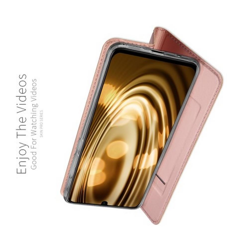 Тонкий Флип Чехол Книжка с Скрытым Магнитом и Отделением для Карты для Huawei P30 Lite Розовое Золото