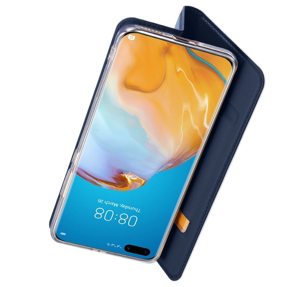 Тонкий Флип Чехол Книжка с Скрытым Магнитом и Отделением для Карты для Huawei P40 Pro Синий