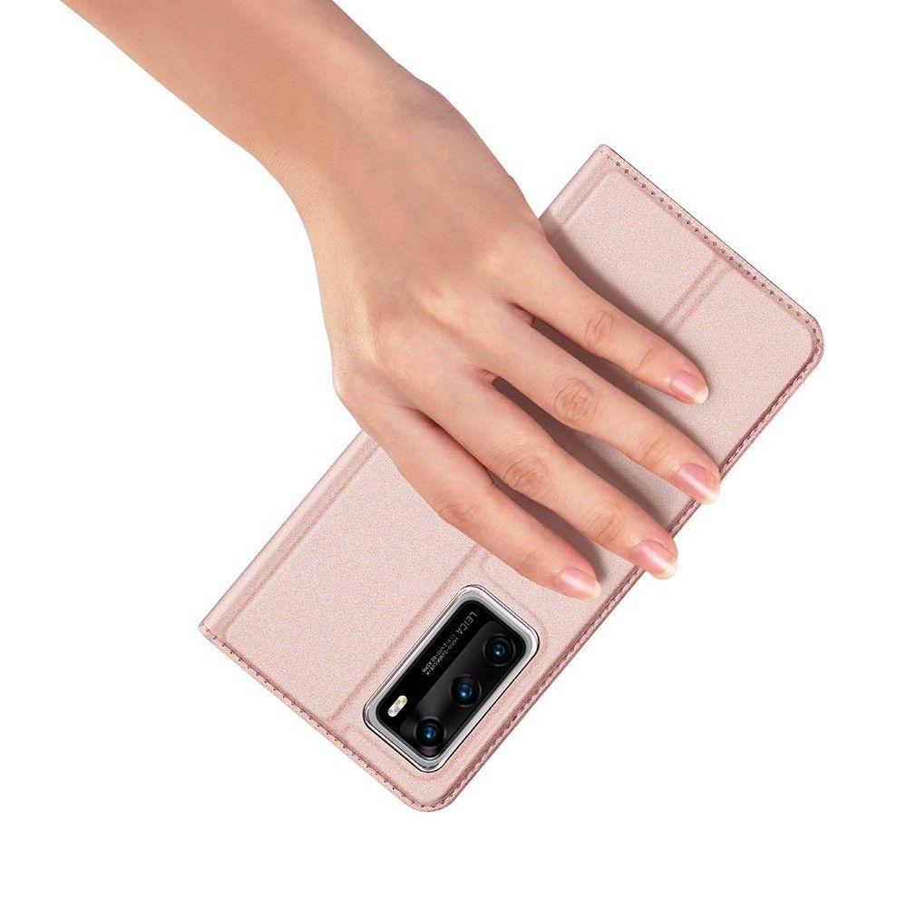 Тонкий Флип Чехол Книжка с Скрытым Магнитом и Отделением для Карты для Huawei P40 Розовый