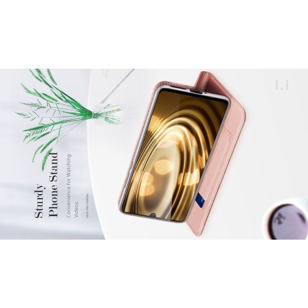 Тонкий Флип Чехол Книжка с Скрытым Магнитом и Отделением для Карты для Huawei Y8p Розовый