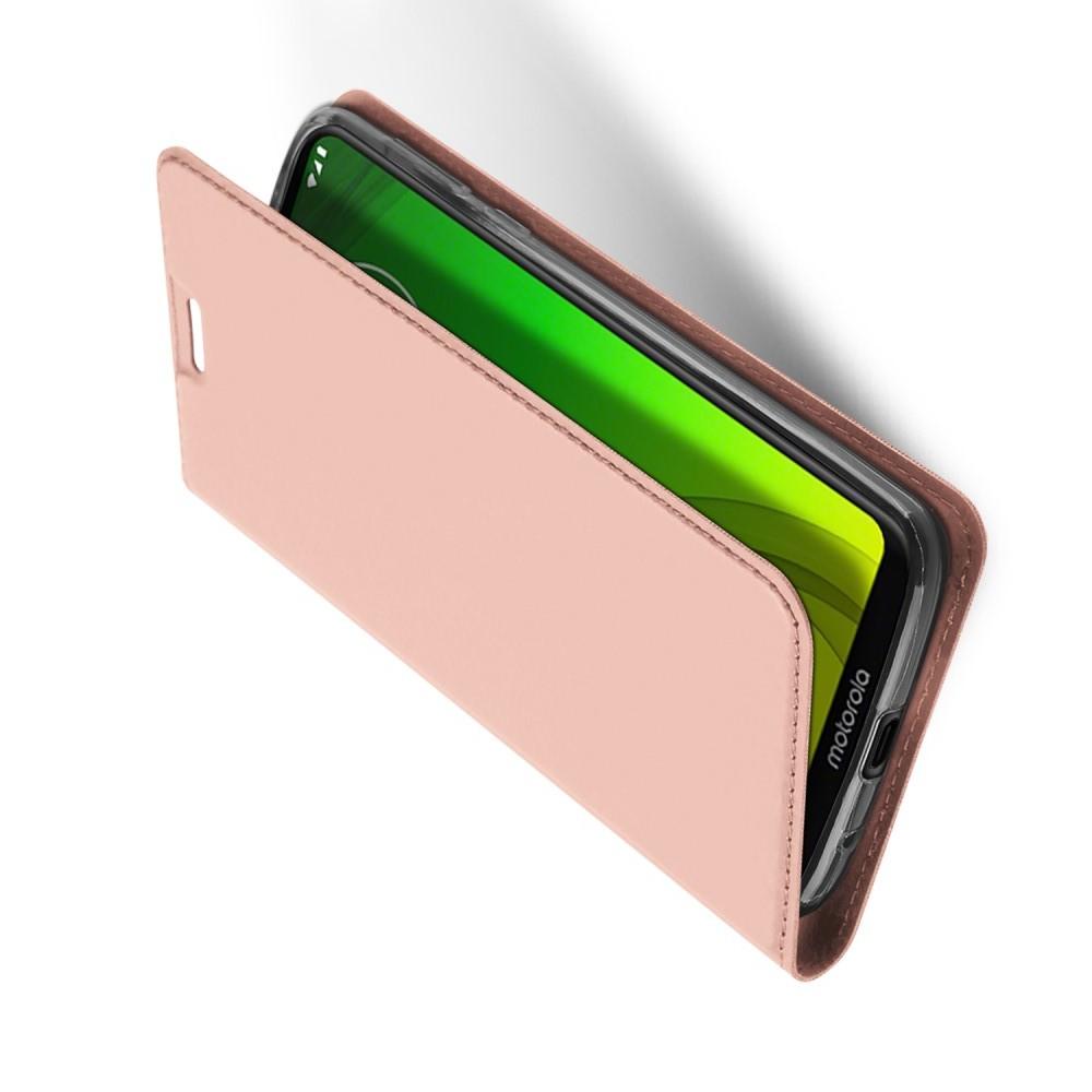 Тонкий Флип Чехол Книжка с Скрытым Магнитом и Отделением для Карты для Motorola Moto G7 Power Розовое Золото
