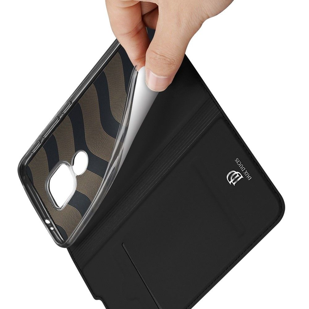 Тонкий Флип Чехол Книжка с Скрытым Магнитом и Отделением для Карты для Motorola Moto G9 Play / Moto E7 Plus Черный