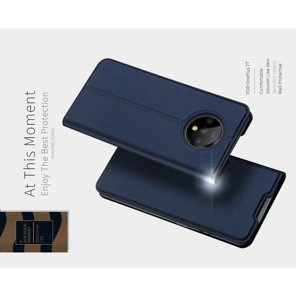 Тонкий Флип Чехол Книжка с Скрытым Магнитом и Отделением для Карты для OnePlus 7T Синий