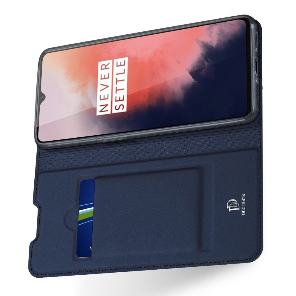 Тонкий Флип Чехол Книжка с Скрытым Магнитом и Отделением для Карты для OnePlus 7T Синий