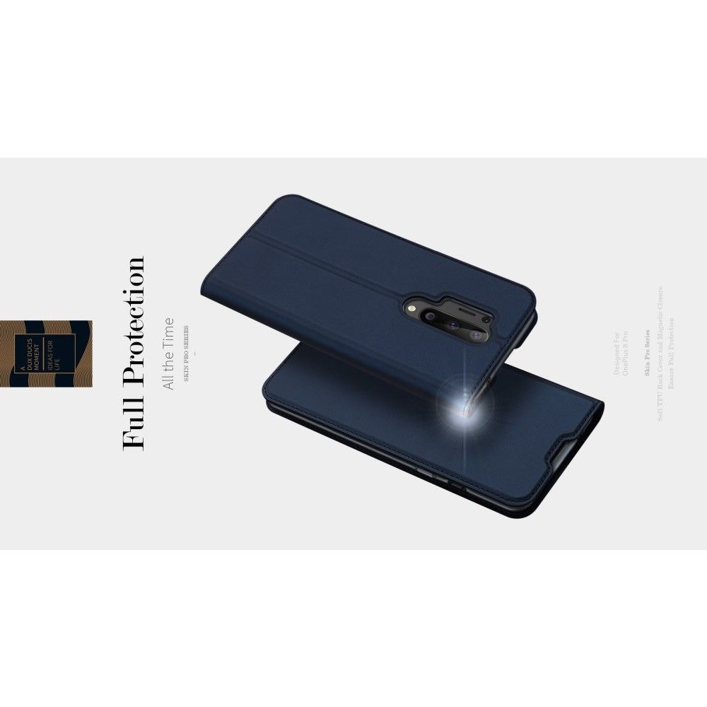 Тонкий Флип Чехол Книжка с Скрытым Магнитом и Отделением для Карты для OnePlus 8 Pro Синий
