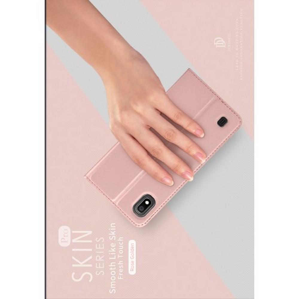 Тонкий Флип Чехол Книжка с Скрытым Магнитом и Отделением для Карты для Samsung Galaxy A10 Розовое Золото
