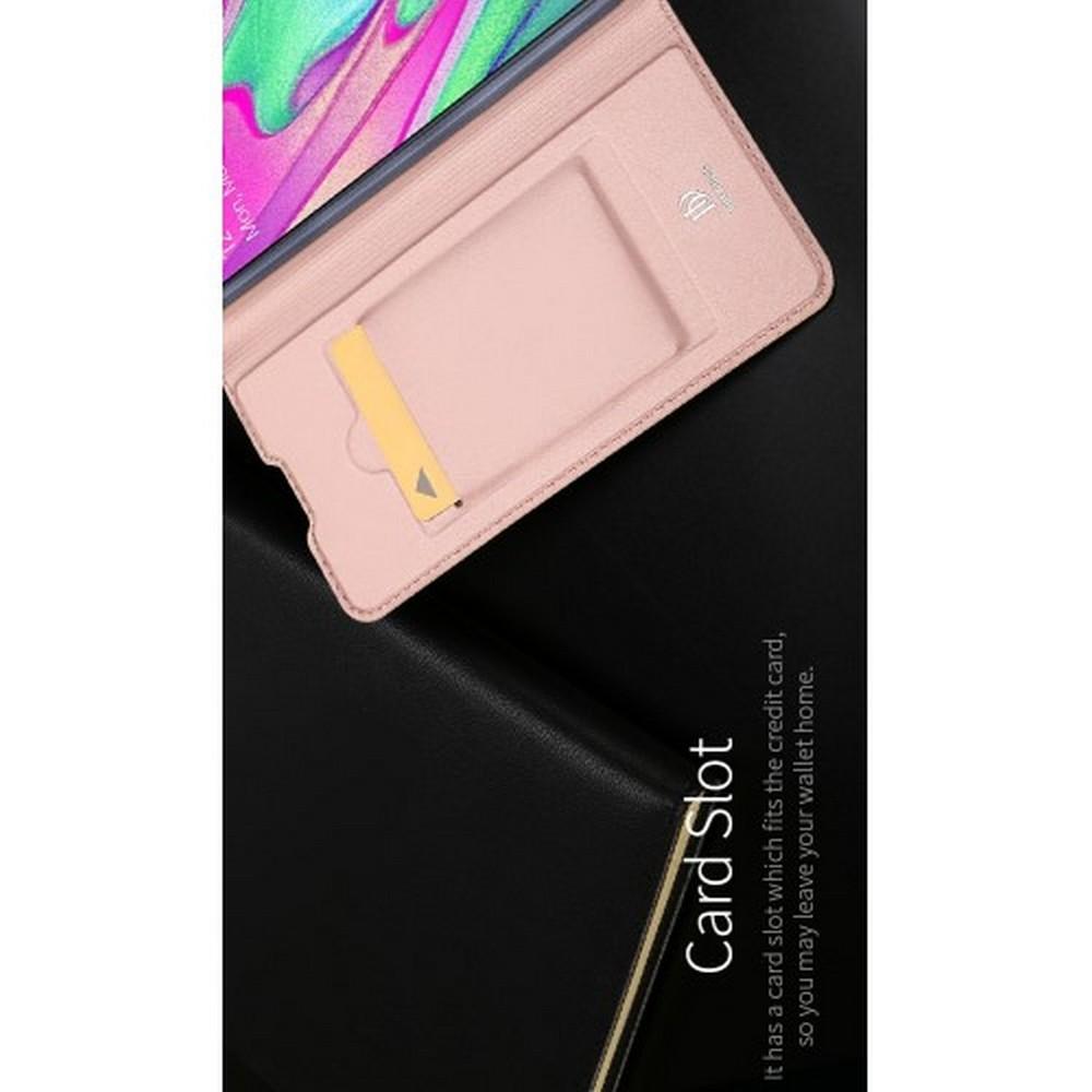 Тонкий Флип Чехол Книжка с Скрытым Магнитом и Отделением для Карты для Samsung Galaxy A40 Розовое Золото