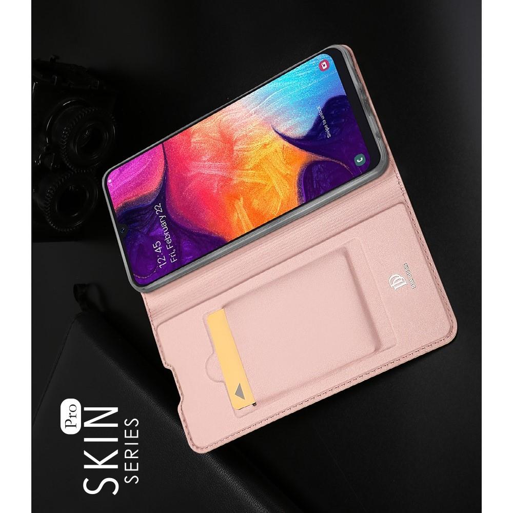 Тонкий Флип Чехол Книжка с Скрытым Магнитом и Отделением для Карты для Samsung Galaxy A50 Розовое Золото