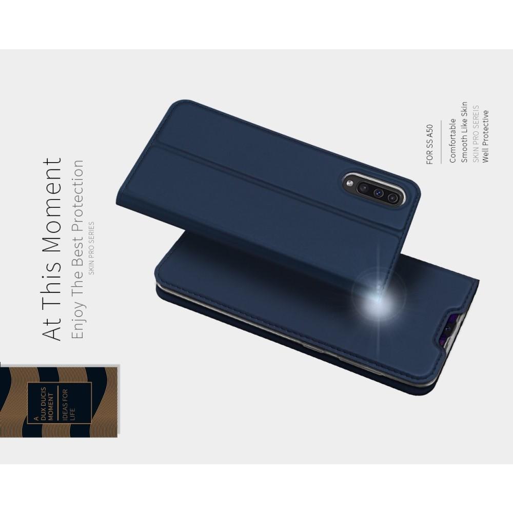 Тонкий Флип Чехол Книжка с Скрытым Магнитом и Отделением для Карты для Samsung Galaxy A50 Синий