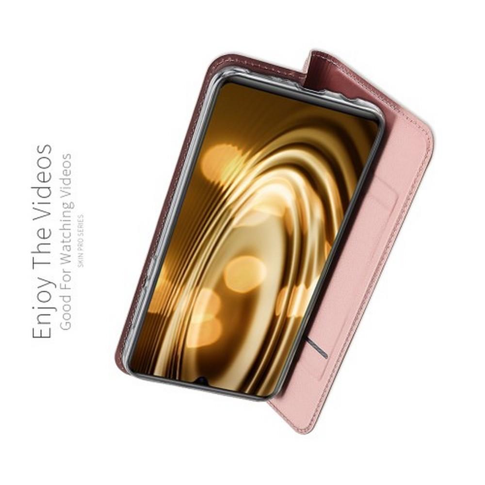 Тонкий Флип Чехол Книжка с Скрытым Магнитом и Отделением для Карты для Samsung Galaxy A70 Розовое Золото