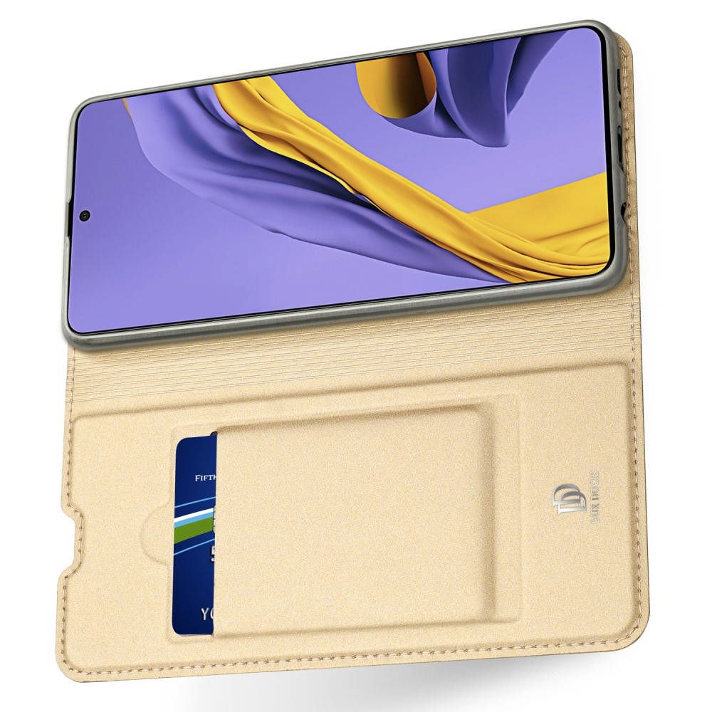 Тонкий Флип Чехол Книжка с Скрытым Магнитом и Отделением для Карты для Samsung Galaxy A71 Золотой