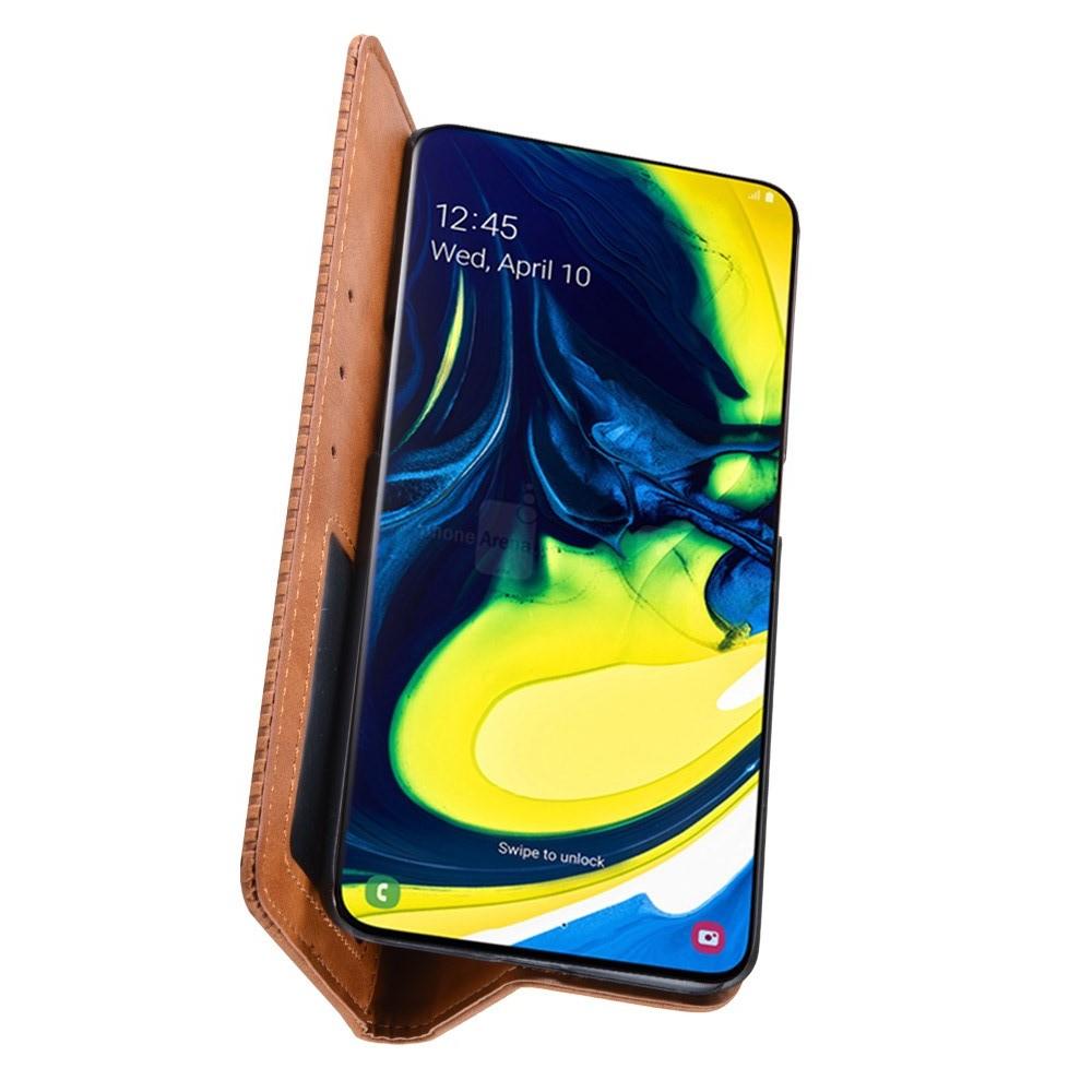 Тонкий Флип Чехол Книжка с Скрытым Магнитом и Отделением для Карты для Samsung Galaxy A80 / A90 Коричневый