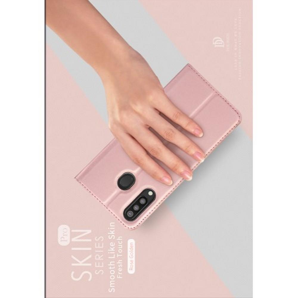 Тонкий Флип Чехол Книжка с Скрытым Магнитом и Отделением для Карты для Samsung Galaxy M30 Розовое Золото