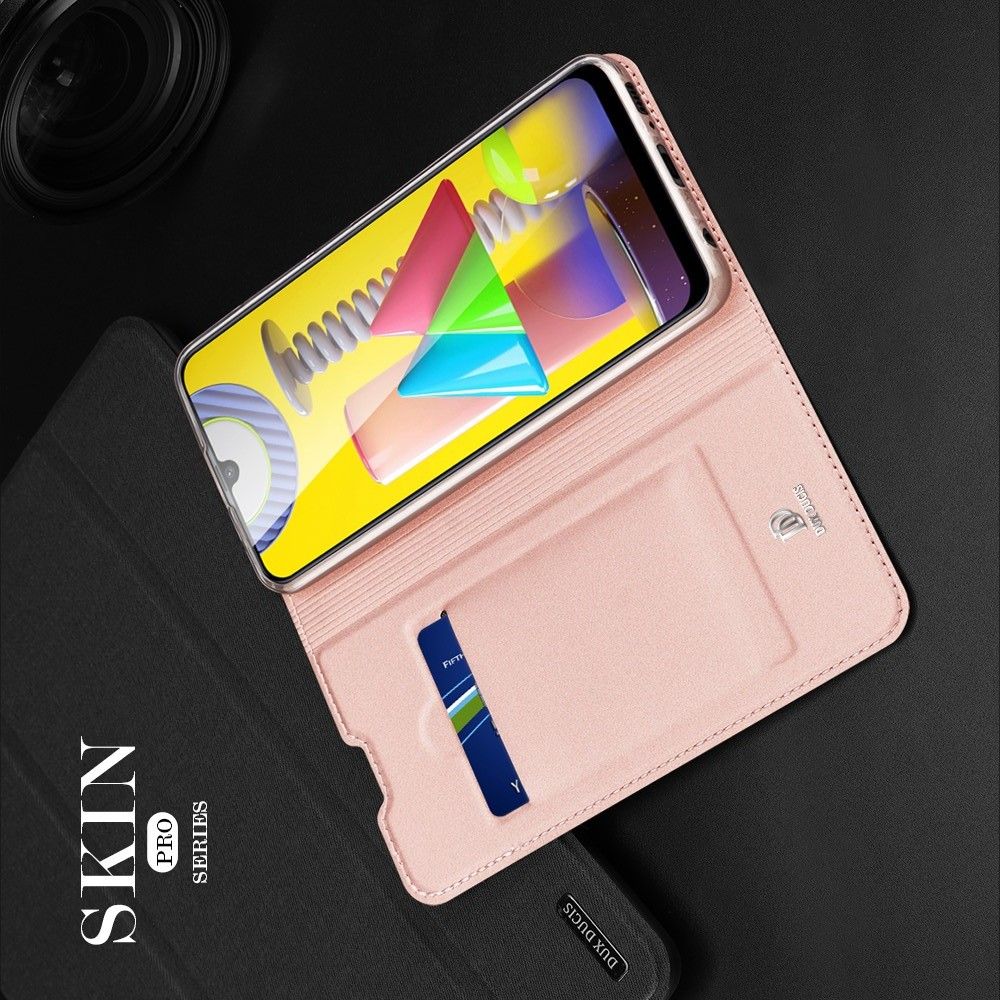 Тонкий Флип Чехол Книжка с Скрытым Магнитом и Отделением для Карты для Samsung Galaxy M31 Розовый