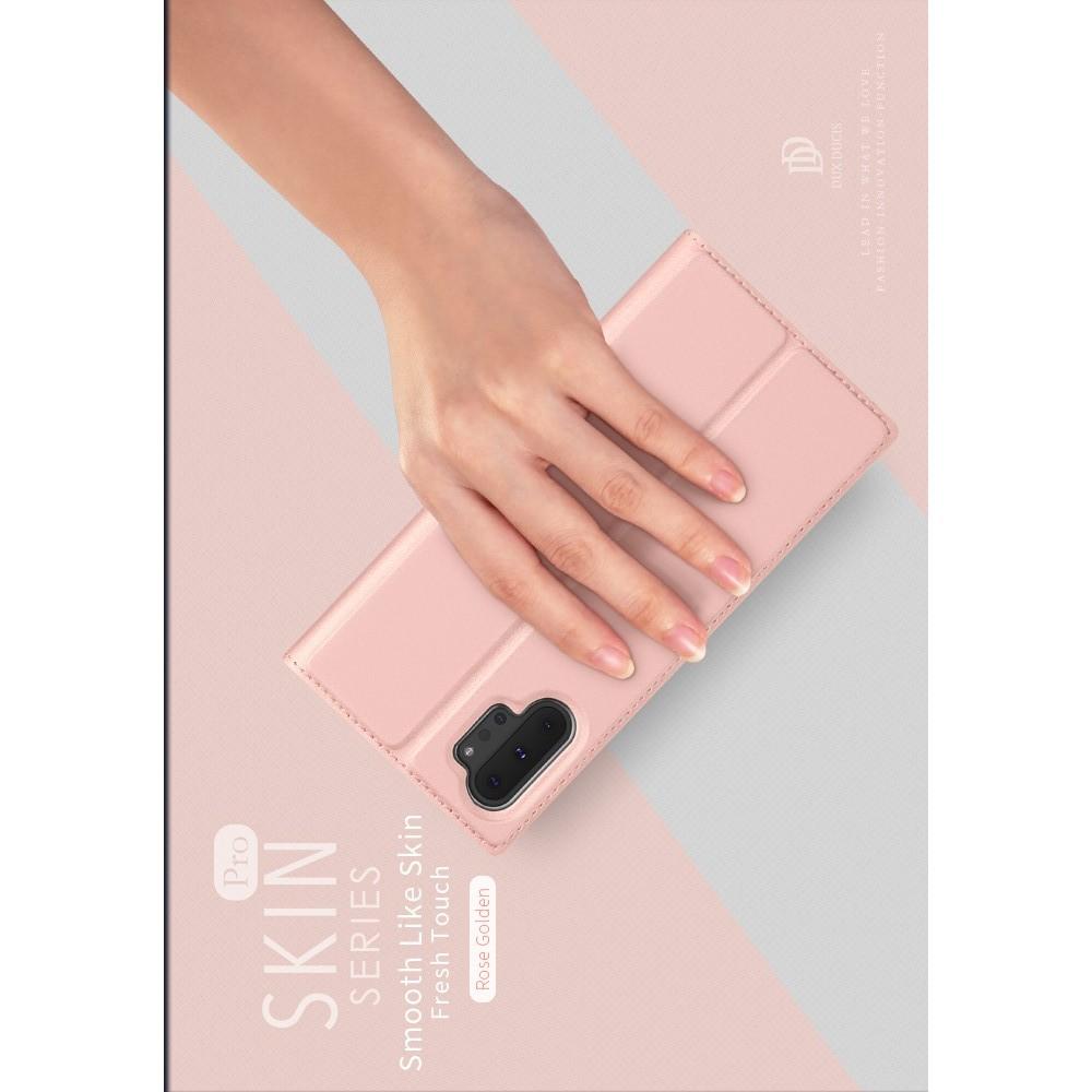 Тонкий Флип Чехол Книжка с Скрытым Магнитом и Отделением для Карты для Samsung Galaxy Note 10 Plus Розовое Золото