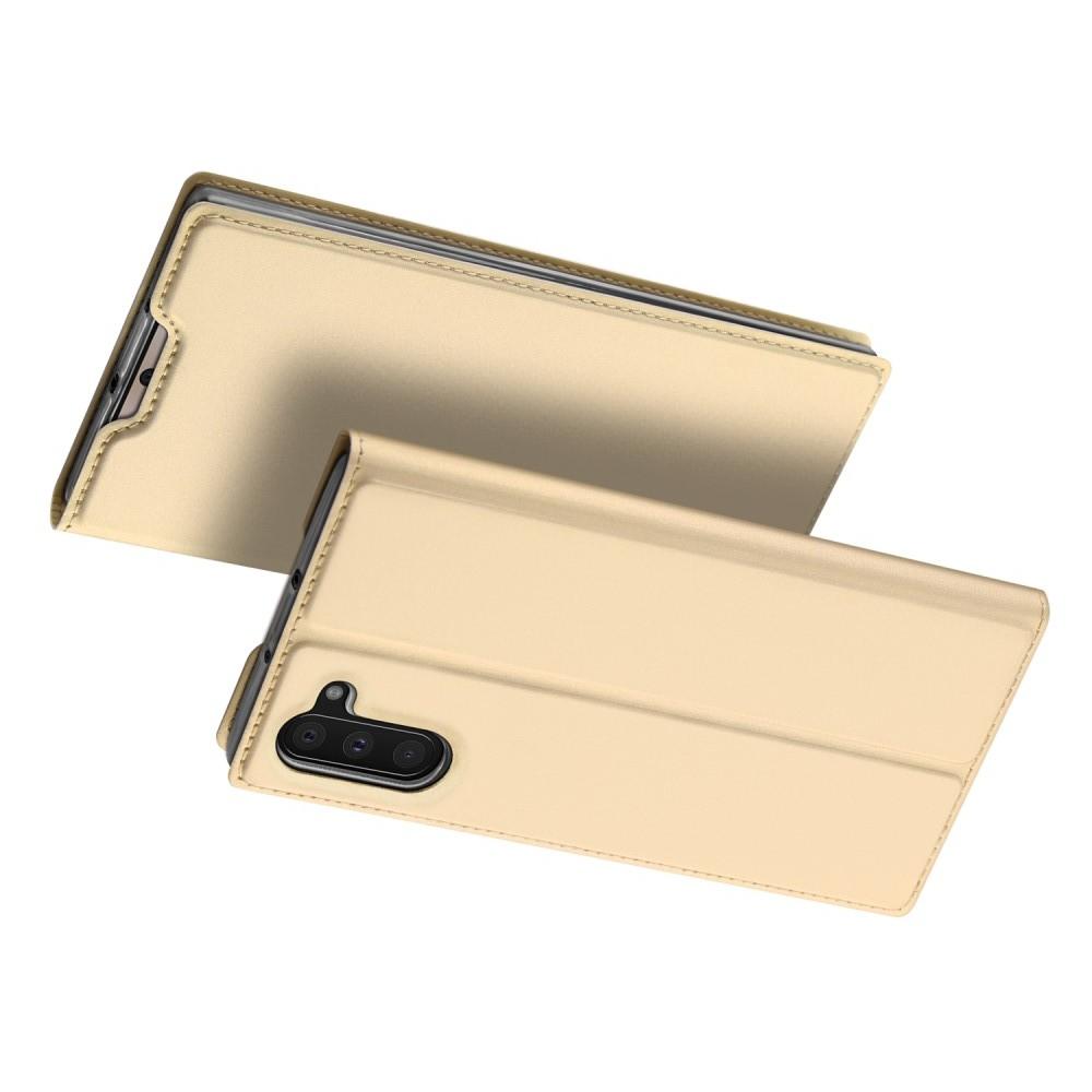 Тонкий Флип Чехол Книжка с Скрытым Магнитом и Отделением для Карты для Samsung Galaxy Note 10 Золотой