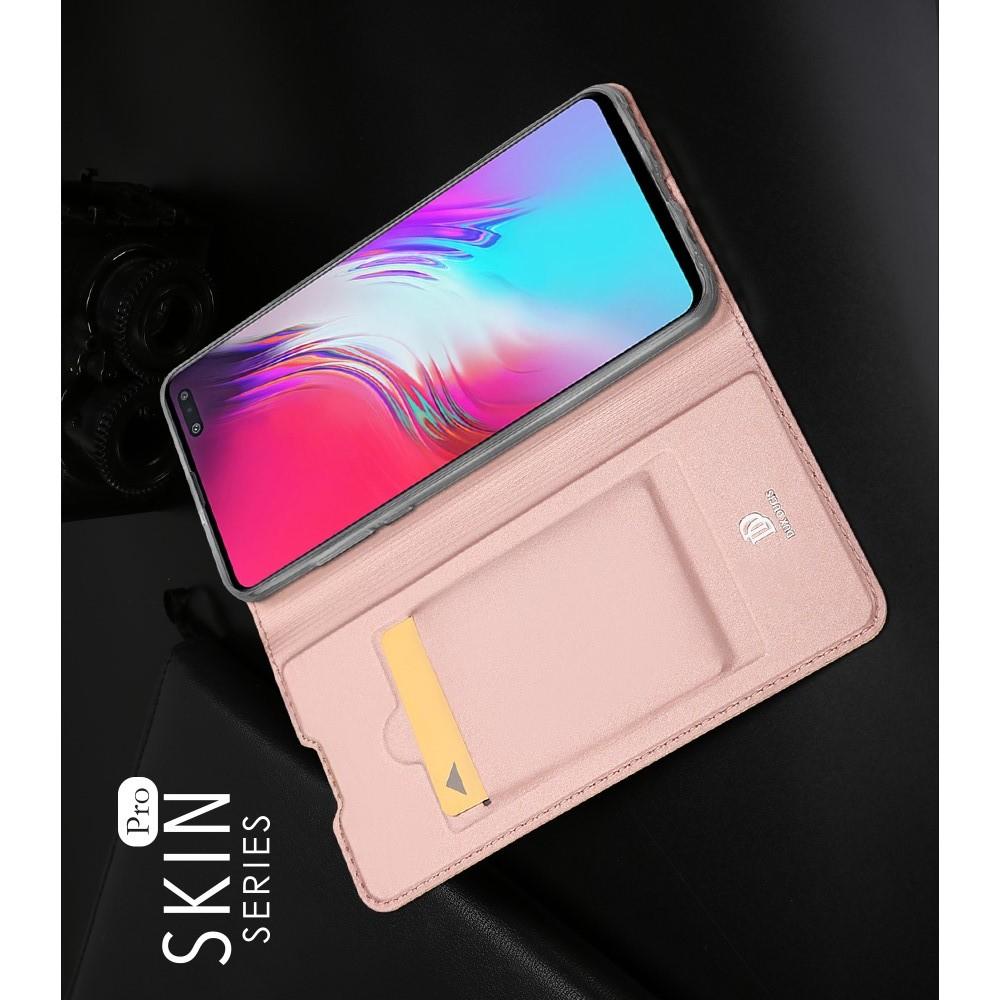 Тонкий Флип Чехол Книжка с Скрытым Магнитом и Отделением для Карты для Samsung Galaxy S10 5G Розовое Золото