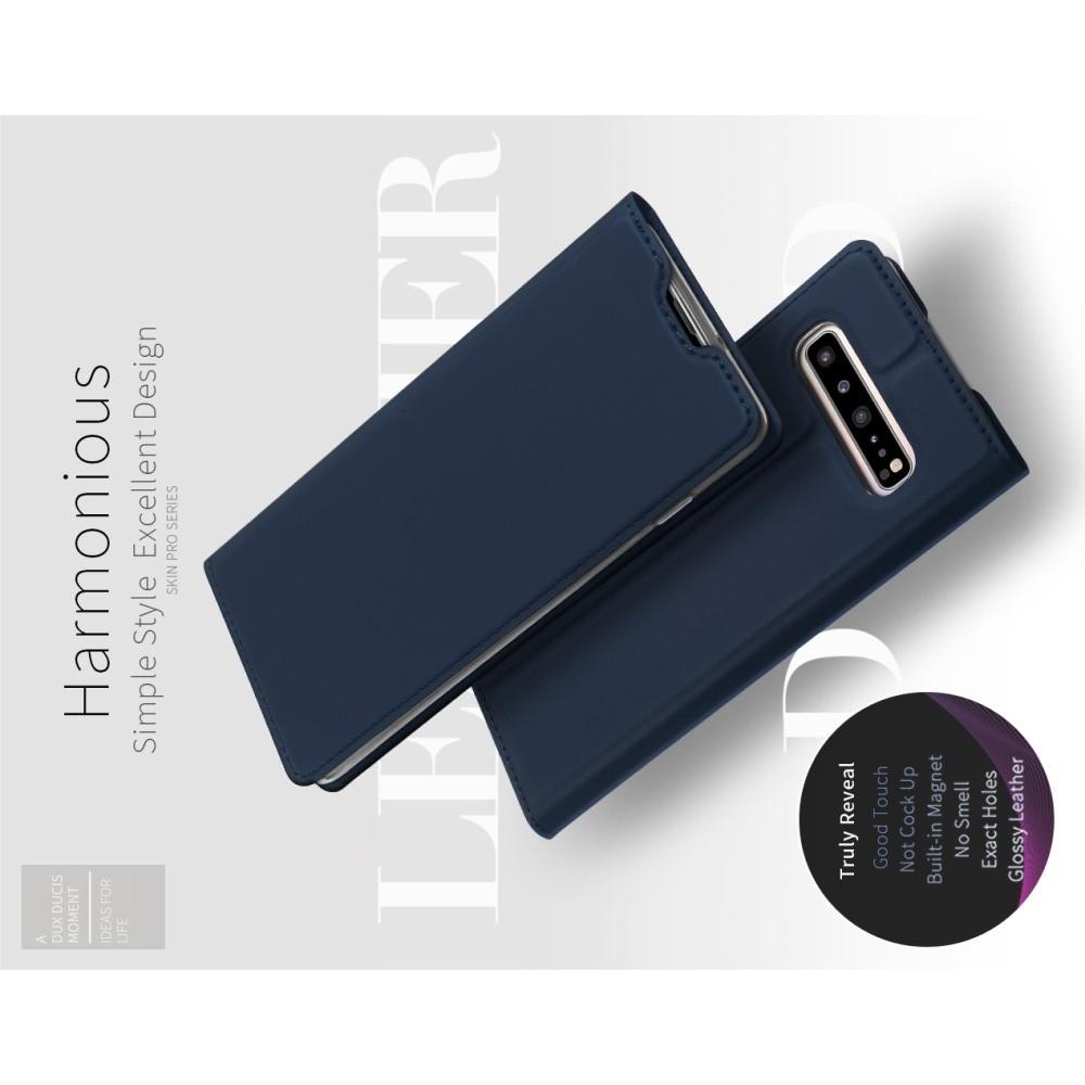 Тонкий Флип Чехол Книжка с Скрытым Магнитом и Отделением для Карты для Samsung Galaxy S10 5G Синий