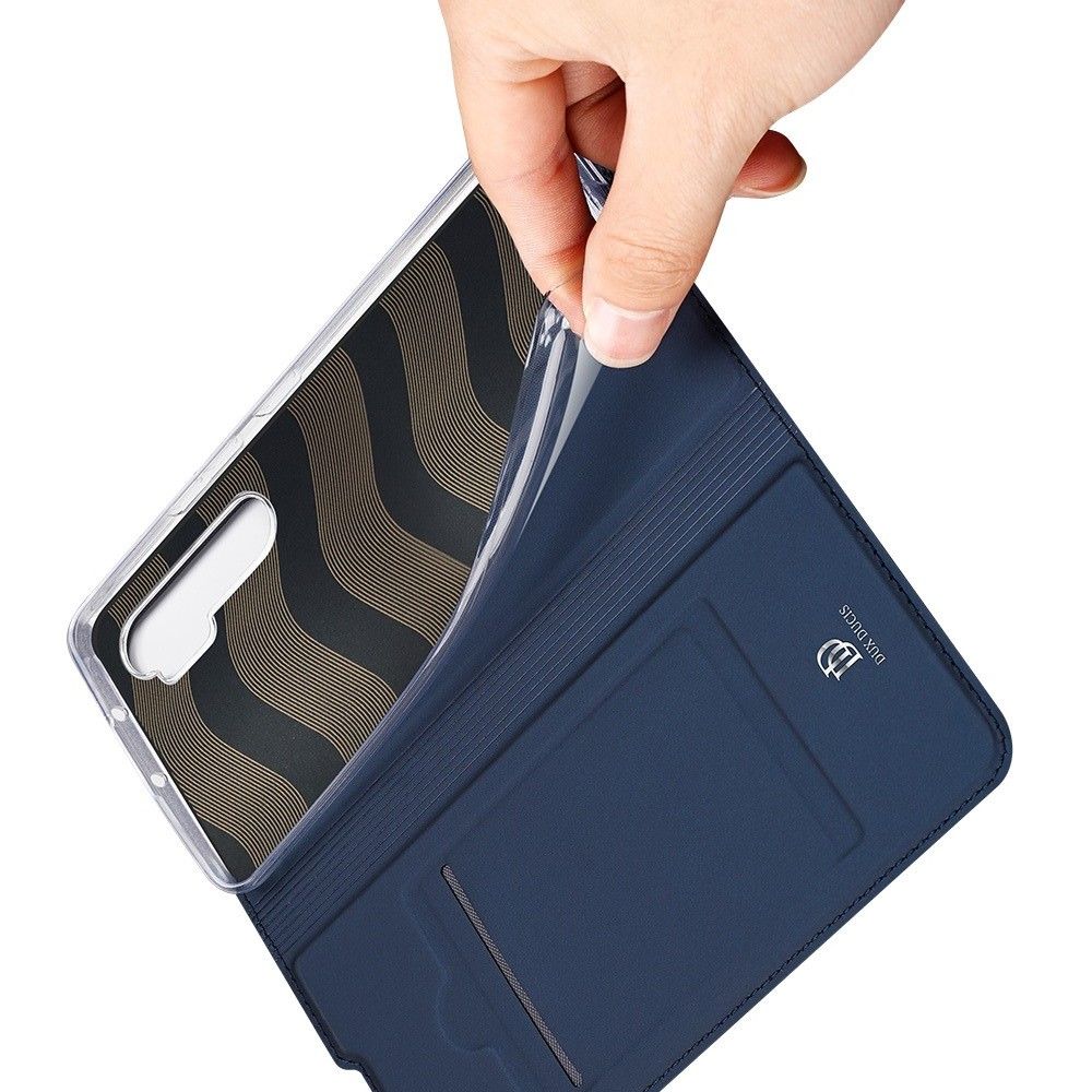 Тонкий Флип Чехол Книжка с Скрытым Магнитом и Отделением для Карты для Xiaomi Mi Note 10 Lite Синий