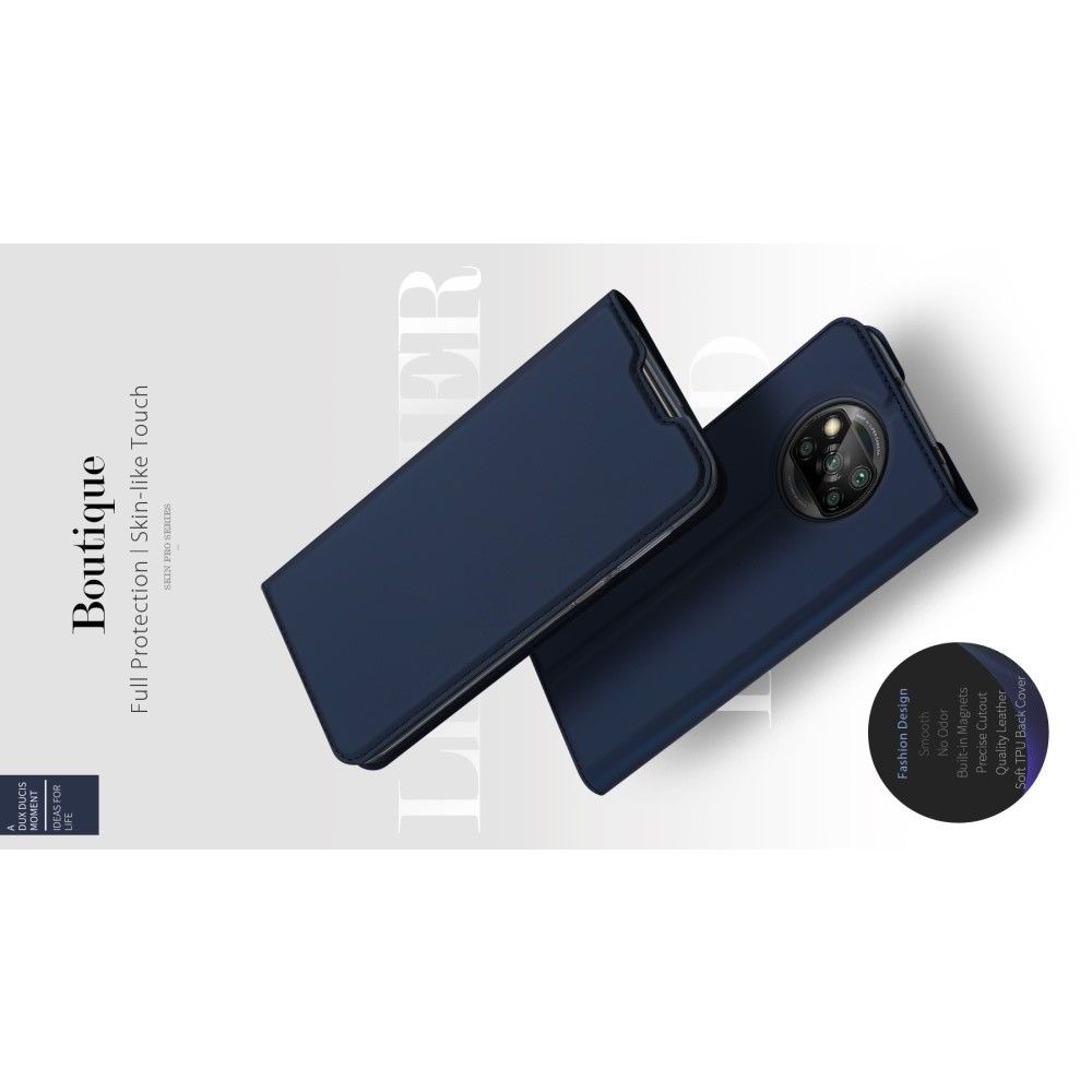 Тонкий Флип Чехол Книжка с Скрытым Магнитом и Отделением для Карты для Xiaomi Poco X3 NFC / X3 NFC Синий