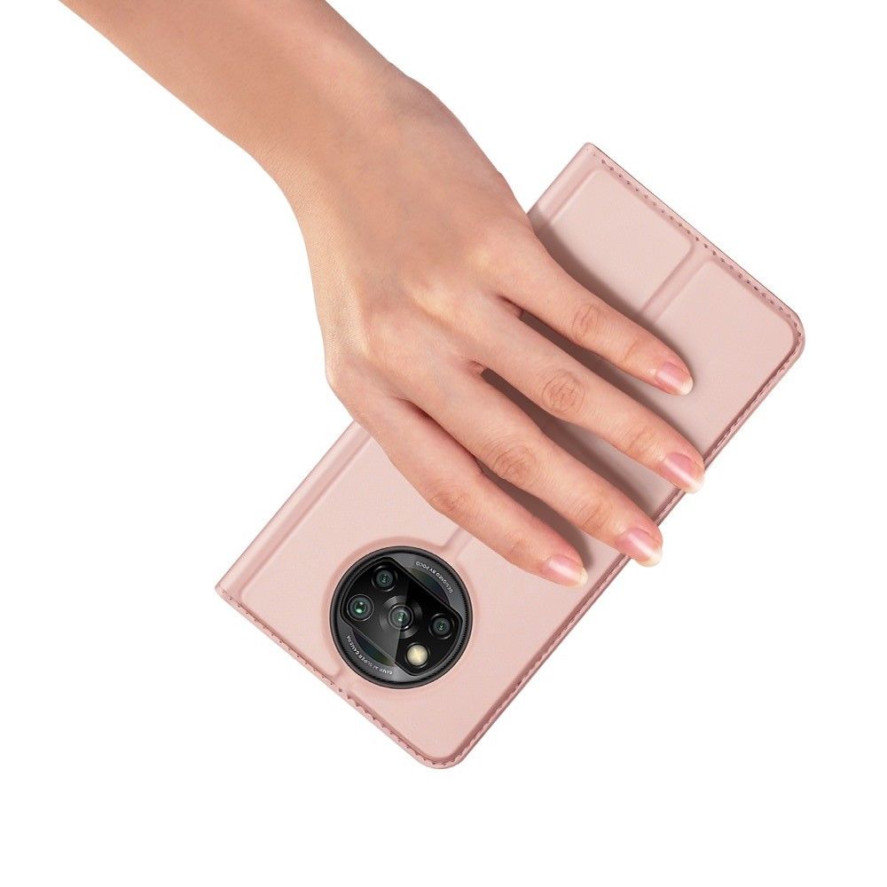Тонкий Флип Чехол Книжка с Скрытым Магнитом и Отделением для Карты для Xiaomi Poco X3 NFC / X3 NFC Розовый