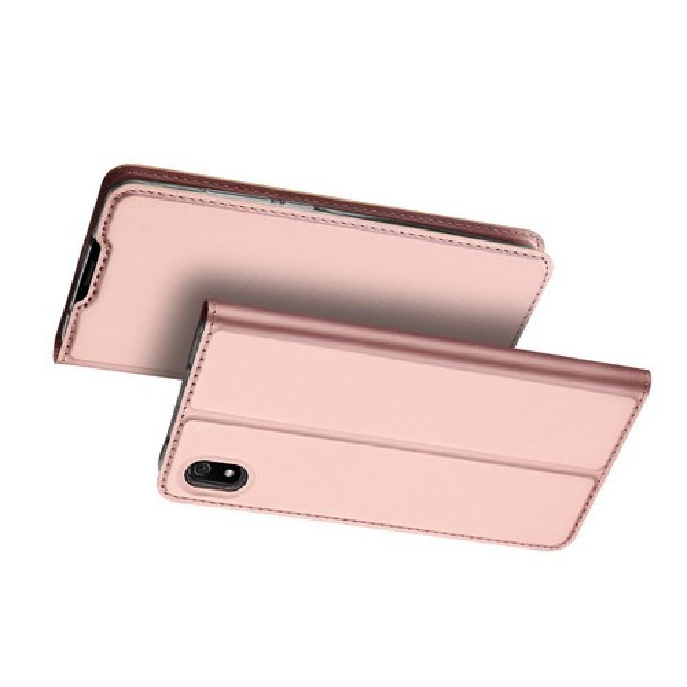 Тонкий Флип Чехол Книжка с Скрытым Магнитом и Отделением для Карты для Xiaomi Redmi 7A Розовое золото
