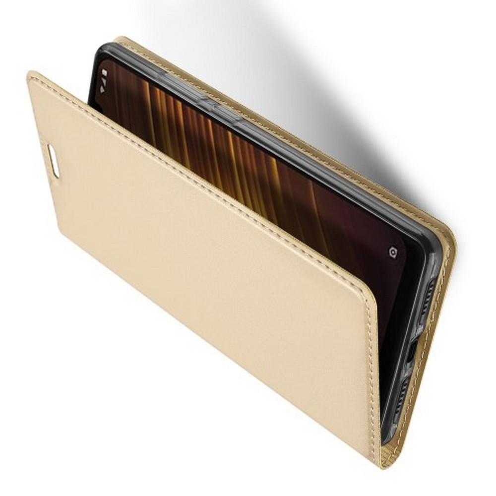 Тонкий Флип Чехол Книжка с Скрытым Магнитом и Отделением для Карты для Xiaomi Redmi Note 8 Pro Золотой