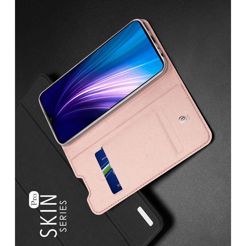 Тонкий Флип Чехол Книжка с Скрытым Магнитом и Отделением для Карты для Xiaomi Redmi Note 8T Розовый