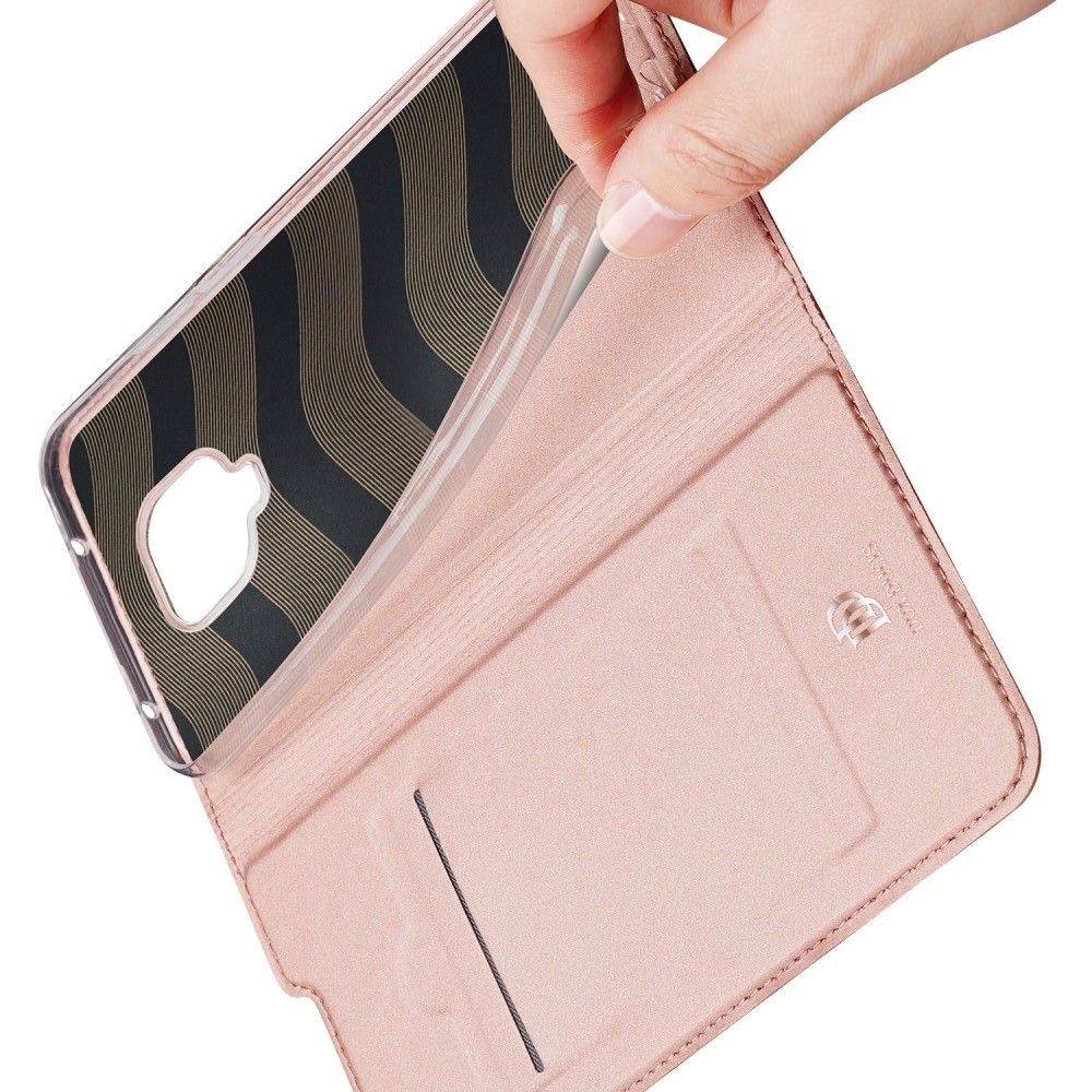 Тонкий Флип Чехол Книжка с Скрытым Магнитом и Отделением для Карты для Xiaomi Redmi Note 9 Pro Розовый