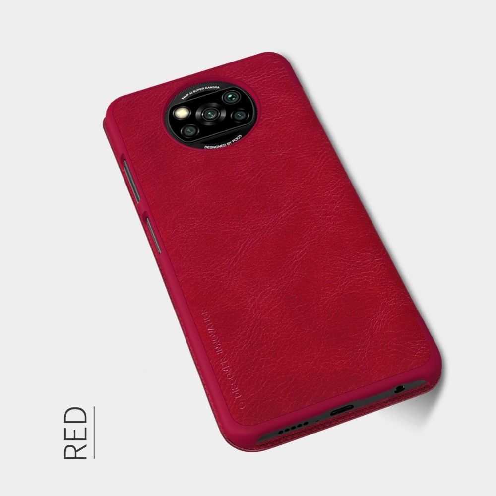 Тонкий Флип NILLKIN Qin Чехол Книжка для Xiaomi Poco X3 NFC Красный