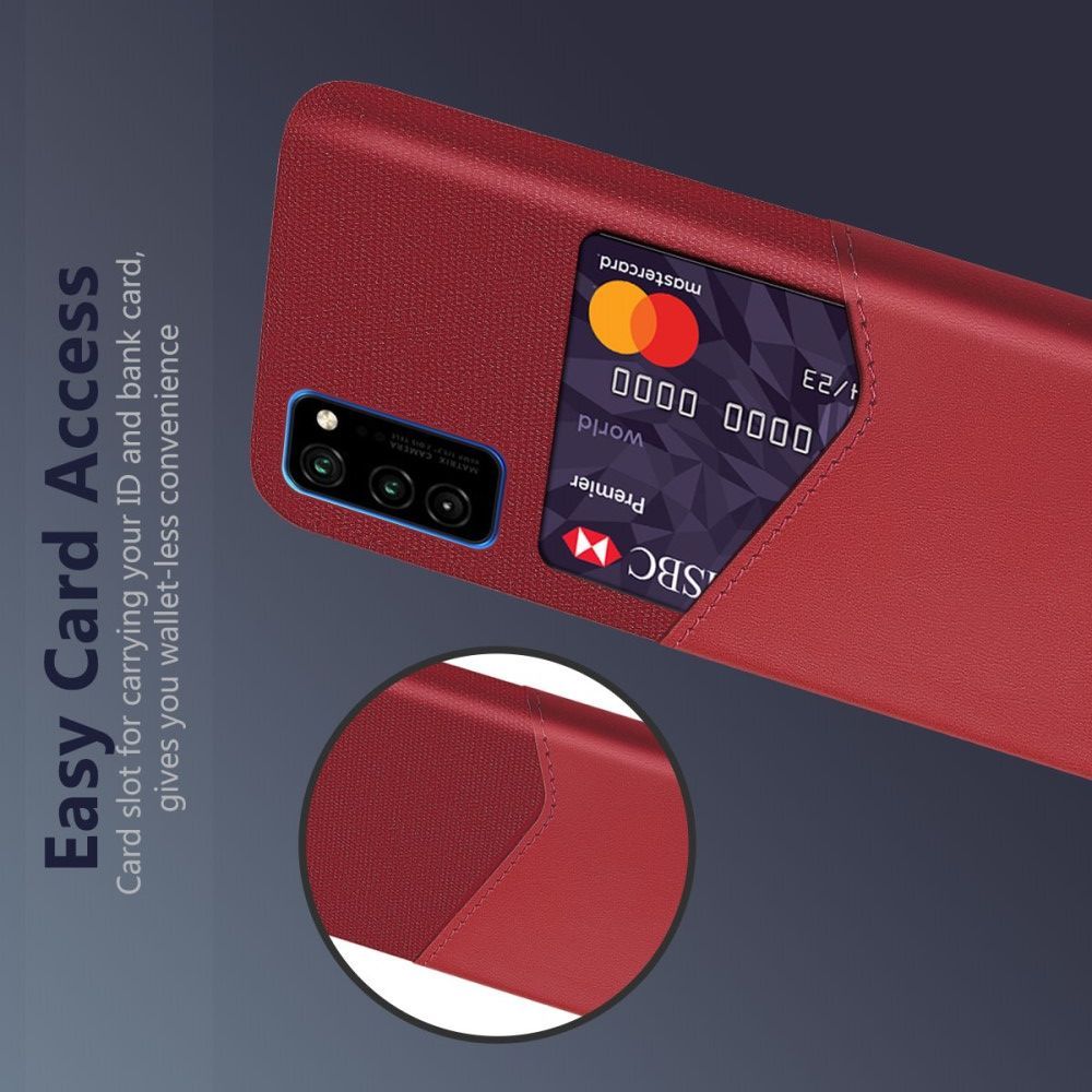 Тонкий Пластиковый PU Кожаный Чехол с Карманом для Карты для Huawei Honor View 30 Красный