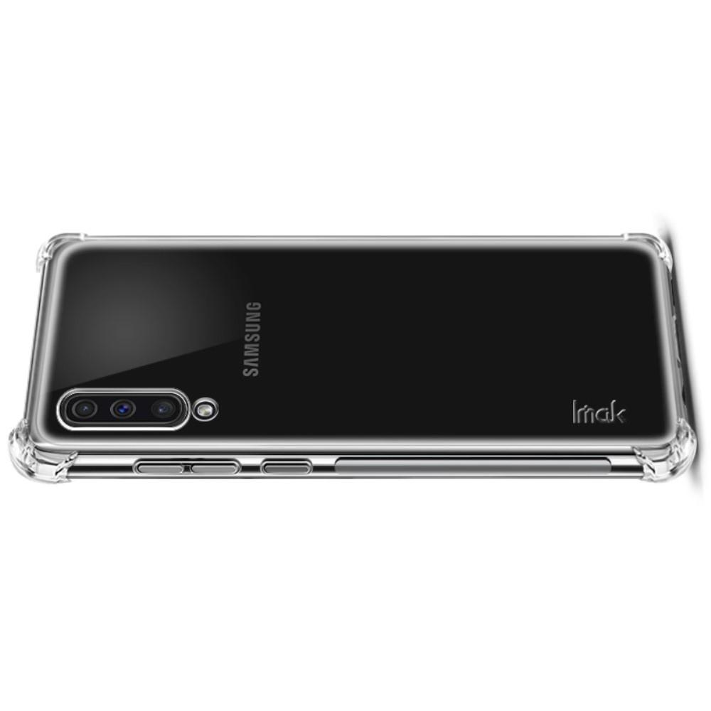 Ударопрочный бронированный IMAK чехол для Samsung Galaxy A50 с усиленными углами прозрачный + защитная пленка на экран