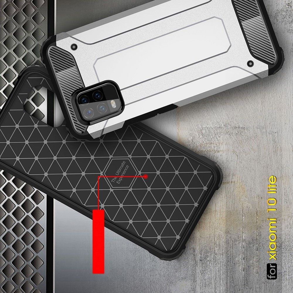Ударопрочный Защитный Чехол Rugged Armor Guard Пластик + TPU для Xiaomi Mi 10 Lite Серебряный